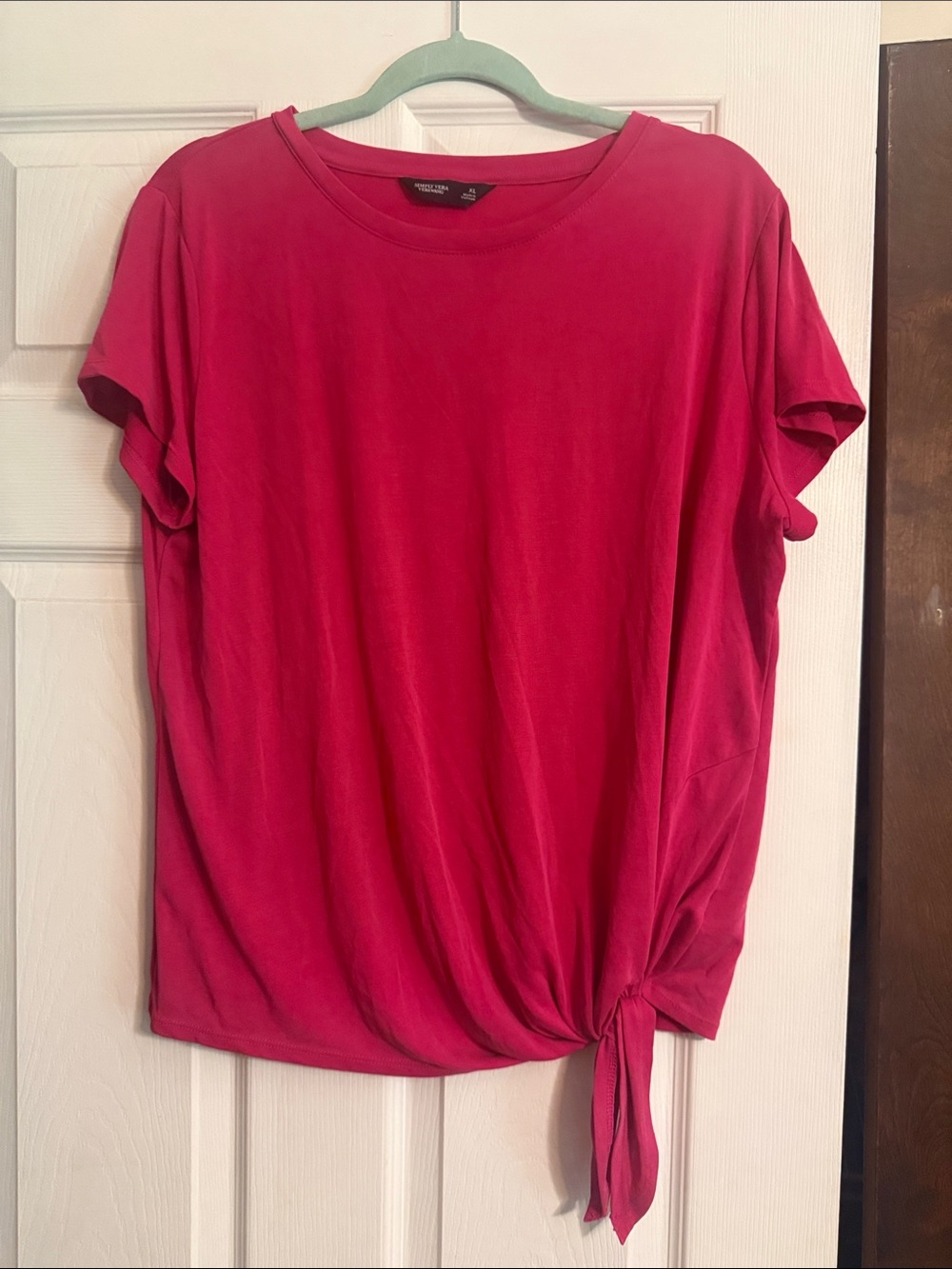 Simply Vera Vera Wang Bright Pink Short Sleeve Knot-Hem Tee